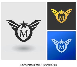 Logo M letter monogram shape, military fashion or vehicle logo template