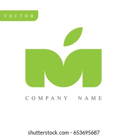 Logo M letter. Premium geometry design. Green apple color.