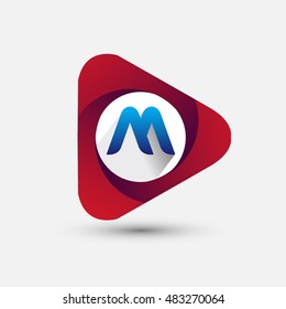 Logo M letter red colored in the triangle shape, Vector design template elements for your application or company identity.