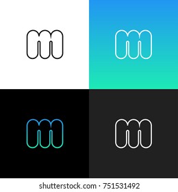 Logo M. Linear logo of the letter m for companies and brands with a blue-green gradient. Set of minimalistic design.