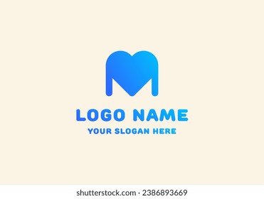 Logo M and Love Shape, Stylish Trendy Modern and Minimalist Logo Design. Editable File