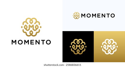 Logo M with Luxury vintage floral ornament with monoline icon element gold color, logotype classic luxurious usable business, identity, hotel, jewelry, village, beauty care, beauty salon, Fashion, etc