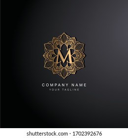 Logotipo M flor ornamento objeto ornamento abstracto adorno oro Vector