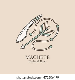 Logo with machetes and arrow. Vector tribal symbol with a knife and arrow. Logo with machetes and arrow. Vector.