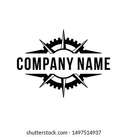 logo machine industrial gear and compass