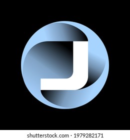 The logo is made of 4 curved commas that are rotated to form the letter J. Three-dimensional