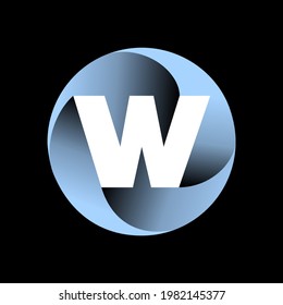 The logo is made of 4 curved commas that are rotated to form the lettering. Three-dimensional
