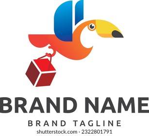 logo made from flat cartoonist toucan bird with box, toucan logo template.