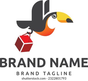 Logo aus flachem Cartoonist Toucan Vogel mit Box, Toucan Logo Vorlage.