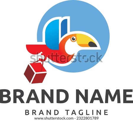 logo made from flat cartoonist toucan bird with box, toucan logo template.