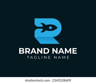 logo made from initial R with rocket, initial logo template.