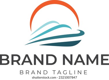 logo made from a minimalist line shape like a cruise ship, logo template.