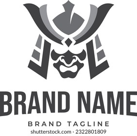 logo made from a simple helmet samurai with little color accent, samurai logo template.