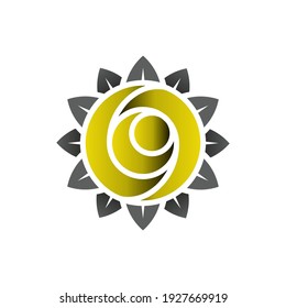 The logo is made of yellow leaves and roses