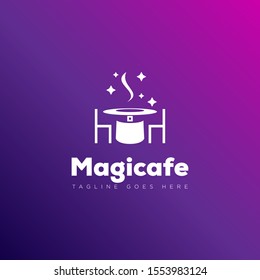 logo magicafe with hat magician as cafe table vector