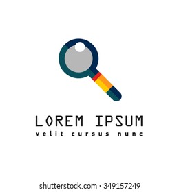 Logo with magnifier for search engine service, business idea, magnifying glass, magnification process. Search internet web with magnifying glass locator