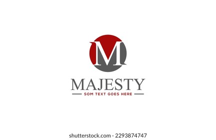 Logo for majesty with a red circle and a letter m
