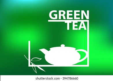 Logo Maker tea and tea leaves on the green backgrounds of. 
