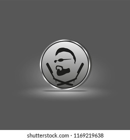 Logo of a male hairdresser with a picture of a man with a beard and two hairdressing razors. Vector illustration.