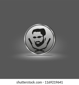 Logo of a male hairdresser with a picture of a man with a beard and two hairdressing razors. Vector illustration.