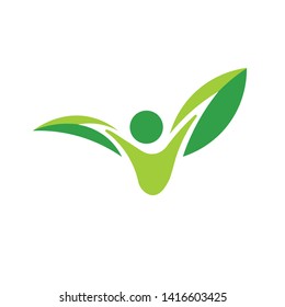 Logo man between the leaves. Eco style. Vector Isolated Graphic Design Illustration.
