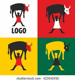 Logo man and bull. Simple vector.
