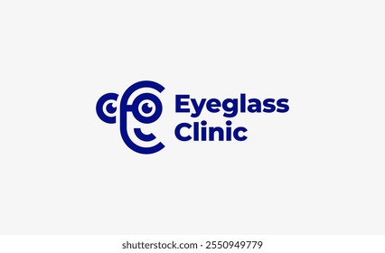 Logo man with frame of glasses smiling. Optic clinic store, modern and minimalist concept.