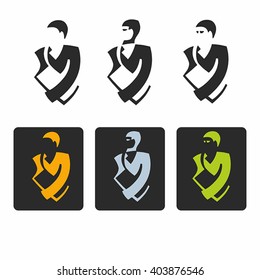 Logo. Man holding a document. Simple vector.