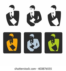 Logo. Man holding a document. Simple vector.