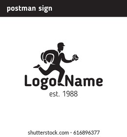 Logo man in a hurry to deliver a package, suitable for shipping service logistics