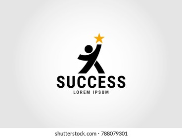 Logo with a man icon raising a star to the sky. Perfect for business and sport applications. Vector customizable logo. 