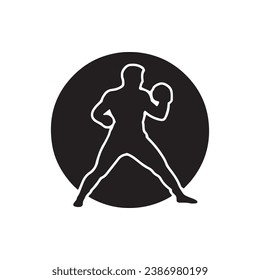 Logo of man icon vector silhouette isolated design in circle bodybuilder, gym concept dark icon