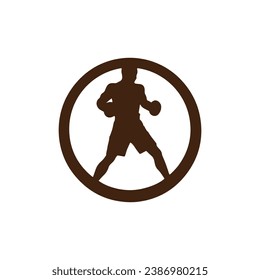 Logo of man icon vector silhouette isolated in circle bodybuilder, gym concept