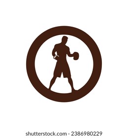 Logo of man icon vector silhouette isolated design in circle bodybuilder and gym concept