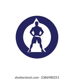 Logo of man icon vector silhouette isolated design in circle bodybuilder or gym concept