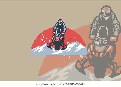 logo A man is riding a snowmobile on a snowy mountain. The snowmobile is red and white

