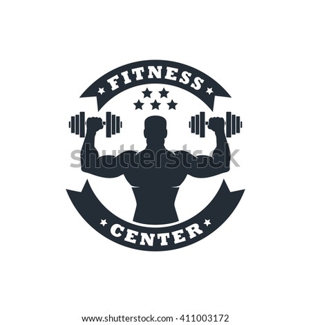 Logo, man, silhouette, dumbbells