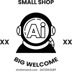 A logo of a man in a spacesuit with the letters AI on his helmet. The logo is black and white and has a futuristic feel to it. The man's helmet is the main focus of the logo