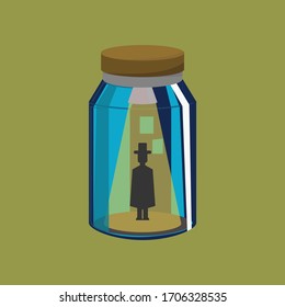 Un logo de un hombre atrapado en una botella 