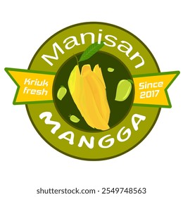 A logo of a mango fruit that is already sliced and can be used as a logo for products made from various mango-based preparations.