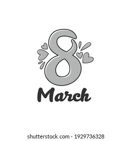 Logo March 8 in vintage style on white background. Illustration of International Women's Day symbol.