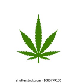 Logo marijuana leaf isolated on white background. Medical cannabis green - vector flat illustration.