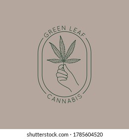 Logotipo de hoja de marihuana en un estilo lineal minimalista. Insignia de la hoja médica de cannabis. Icono vector de Hemp para marca, diseño web, embalaje