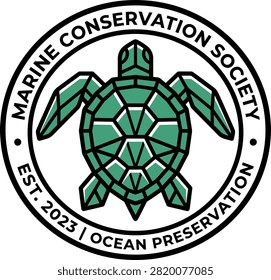 Logo of a marine conservation organization featuring a geometric turtle design for ocean preservation