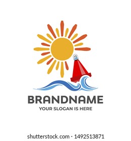 Logo of the marine warning float. Sun and water.