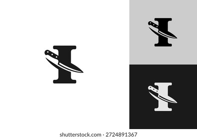 Logotipo con la marca I inspirado en cuchillos de cocina para servicios de alimentos. Aislado sobre fondo blanco.