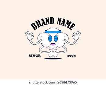 Logo mascot cartoon cloud character with four arms in a yoga meditation pose, wearing a blue headband and serene expression for wellness brands, yoga studios, or mindfulness-related businesses