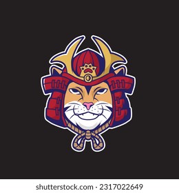 logo mascot cat with helm samurai for your design and brand