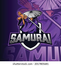 Logo mascot e-sport samurai for team gaming