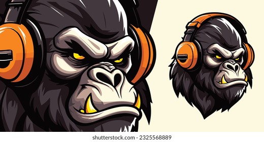 Logo Mascot: Gamer Gorilla with Headset for Sport and E-Sport Gaming Teams